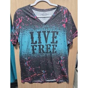 Crazy Train Size L Multicolor Unisex  T-Shirt Live Free Shrt Sleeve Paint Splash